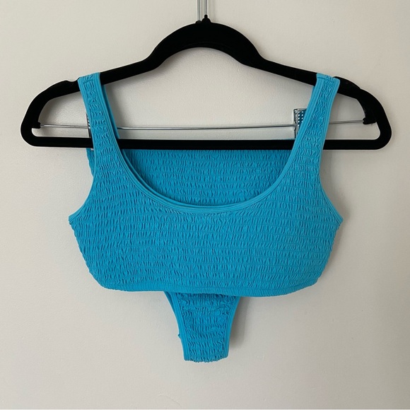 L Space Smocked Bikini Set Blue Aquarius Izzie Top Barlette Bikini Bottom Small - Picture 3 of 12